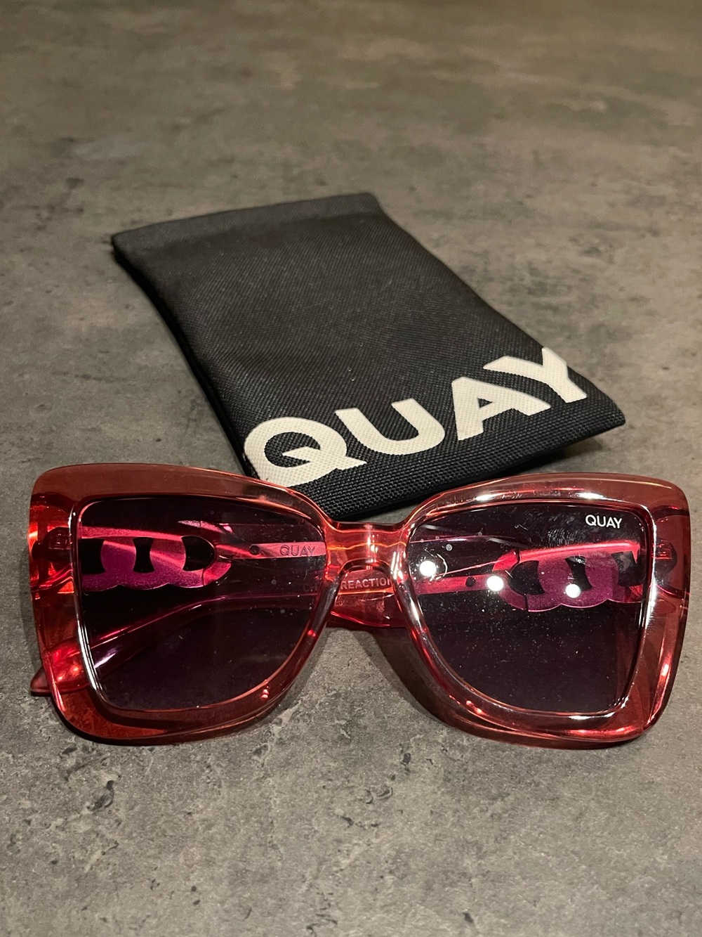 Quay Australia Translucent Red Square Sunglasses